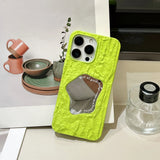 Luxury 3D Rock Pattern Makeup Mirror Rose Phone Case for IPhone 17 Air 16 16E 15 14 13 12 11 Pro Max Solid Shockproof Cover