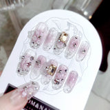 Popxstar  24Pcs Long Ballerina Fake Nails Sparkly Diamond Designs Press on Nails White Pearl Clear False Nails for Women Bride Wedding