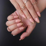 Popxstar  24Pcs Short Almond Press on nails French Tips Press on nails False Nails Simple Rose Full Cover Wearable Fake Nail Tips Art