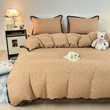 3/4Pcs Bedding Set French Bow Lace Romantic And Cute Girls' Bedroom Bedding Set Queen Bed Sheets Pillowcase Duvet Cover Flat