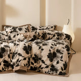 Flower Winter 4pcs Bedding Sets Fleece Warm Quilt Cover Bedspread for Women Bedroom Thickened and Weighted