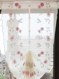 Popxstar Red flower Half-Curtain Mini for Bedroom Kitchen Door Drape Cafe Window Panel Sheer Tulle Curtain 1 Pcs
