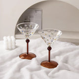 Popxstar  Retro Colorful Polka Dots Glass Cup Transparent Cocktail Glasses High Footed Cocktail Champagne Glasses Home Bar Party Drinkware