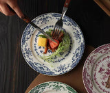Popxstar 8/10in Vintage French Rose Ceramic Dinner Plate for Household Use Pasta Salad Dim Sum Western Dinner Plate Home Art Tableware