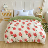 Popxstar  Milk Velvet Floral Duvet Cover, Ultra-Soft Cozy Warm Winter Reversible Plush Comforter Cover, 1 PC Botanical Flower Quilt Cover