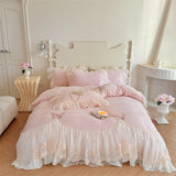 Popxstar  Butterfly Embroidery Lace Ruffles Princess Bedding Set Warm Velvet Duvet Cover Bed Sheet/Bed Skirt/Fitted Sheet Pillowcases 4Pcs
