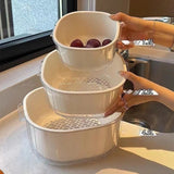 Popxstar ‌2-Tier Strainer Colander with Fruit Tray Dual-Purpose Kitchen Living Room Drain Basket Wash Vegetable Bowl Fruit Display Basket