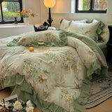 Popxstar  Nordic Bedding Sets 100% Cotton Floral Flat Bed Sheet Set 2 Pillowcases Skin-Friendly Queen King Double Size Bed Linen Set