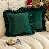 Christmas Red Green Solid Color Throw Blanket Double-layer Ruffled Edge Matte Velvet Modern Simple Elegant Sofa Cushion Cover