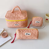popxstar 3pcs/Set Plaid Cosmetic Bag Set Simple Style Large Capacity Portable Cosmetic Tools Storage Bag for Home Bathroom Toiletry Bag