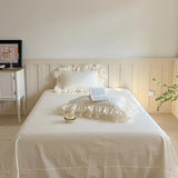 Popxstar  4Pcs Romantic Double Layer Lace Princess Wedding Bedding Set 100% Cotton Duvet Cover Bed Sheet Or Quilted Bedspread Pillowcases