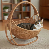 Popxstar  Cat Hammock with Bracket Indoor Hanging Pet Beds for Cats and Small Pets Weight Bearing 6.61 Pounds (3 Kilograms) Rattan Design