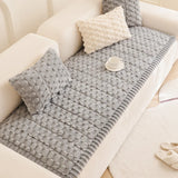 Thicken Honeycomb Flannel Couch Mat Quilting Anti-Slop Sofa Cover, Simplized Design Sofa Seat Pad Multiuse Washable Sofa Towel