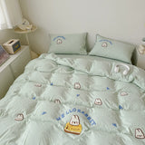 Cute Bread Rabbit Embroidery Bedding Set Lovely Cartoon Single Double Duvet Cover Set Soft Skin-friendly Quilt Cover Pillowcases