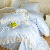 Popxstar  Vintage Jacquard Lace Ruffles Wedding Bedding Set Lyocell Cotton Soft Silky Duvet Cover Set Bed Sheet Fitted Sheet Pillowcases
