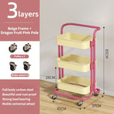 Popxstar cabin weekend inspo 3 Layer Contrast Color Trolley Storage Shelf Multi-layer Movable Trolley Cosmetics Snack Storage Rack Bathroom Mobile Shelf Home