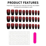 Popxstar  Gradient Red/Black Fake Nails for Halloween Party 24Pcs Wine Red Press On Nails Short/Medium Length False Nails Charm Manicure