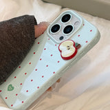 Korean Red Polka Dots Cute 3D Apple Slices Phone Case for IPhone 13 14 16 15 17 Pro Max Shockproof Protective Soft Cover Case