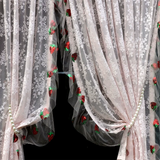 American-style Lace Embroidery Strawberry Tulle Curtains for Living Room Warp Ruffled Curtains Fruit Gauze for Bedroom