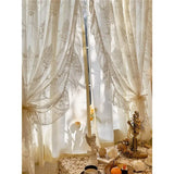 French Cream Double Layer Lace Sheer Curtain Korean Princess Style Light Translucent Not Transparent Bedroom Partition Drapes