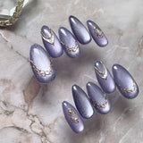 Popxstar 24pcs Romantic Y2k Star Press On Nails Gradient Blue French Style Gold Moon Designs Fake Nail Sweet Almond False Nails For Women