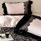 Popxstar  1000TC Egyptian Cotton Black Lace Patchwork Bedding Set Queen King Size Duvet Cover Set Flat/Fitted Bed Sheet Pillowcases 4Pcs