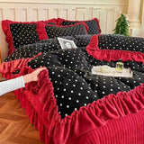 French Winter Thickened Milk Fleece 4pcs Bedding Sets Flower Warm Quilt Cover Bedspread for Women Bedroom