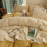 3/4Pcs Bedding Set Korean Princess Polka Dot Bedding Cute Bow Bed Linen 2 Bedroom Cotton Bed Linen With Ruffles Couple Quilt
