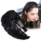 Popxstar Korean Head Wrap Lace Hairbands Headband Flower Women Hair Hoop Wide Side Hollow Non Slip Sweet Elegant Vintage