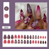 Popxstar 24pcs White Flower Fake Nail Tips Ins Yellow Pink Blush False Nails Wearable Full Cover European Almond Shaped Press on Nails