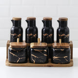 Popxstar  Creative Nordic Style Marble Pattern Ceramic Kitchen Seasoning Tank Set Wooden Cover Salt Shaker Spice Jar Kitchen Accessories