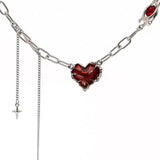 Popxstar Forever Love Heart Shape Pendant Women Necklace Metal Heart Epoxy Resin Beads Charm Beaded Link Chain Girls Necklace Jewelry