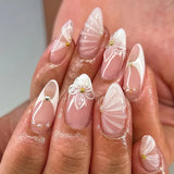 Popxstar 24Pcs Pink Almond False Nails Butterfly Ballet with French Design Wearable Fake Nails Simple Artificial Press on Nails Tips Art