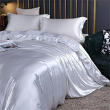 Popxstar High-end Blending Natural Mulberry Silk Bedding Set Luxury Satin Silky Queen Size Duvet Cover Set with Sheets King Size Bed Set