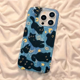 Phone Case For iPhone 17 Pro Max 16E 16 15 14 13 12 11 XS X XR 7 8 Plus SE2 Air Moon Stars And Black Cats Design Silicone Cover