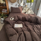 Popxstar Bedding Set Ins Ambiance Blue Coffee Grid Mixed With Washed Cotton Minimalist Four Piece Set Fitted Sheets Duvet Cover