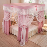 4 Doors Double Layer Shading Quadrate Mosquito Net Four Season Bed Curtain Canopy Tents with Frame Home Decor