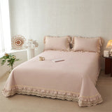 Popxstar  80% Cotton 20% Linen Soft Comfortable Quilted Bedspread, Lace Ruffles Bed Cover, Mattress Topper, Bed Sheet, Pillowcases 3Pcs