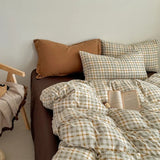 Plaid printing skin-friendly and comfortable double-layer yarn small fresh printing four-piece set, dormitory