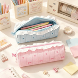 Makeup Bag Large Capacity Pencil Case Lace Ballet Style Pen Bag Bow Kawaii Stationery Organizer Girl Gifts