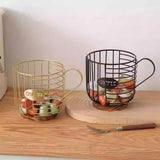 Cup shaped storage basket metal ironwork wood storage rack shelf kitchen living room home hotel restaurant cafe