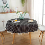 Popxstar  Cotton Linen Nordic Round Tablecloth Yellow Striped  White Tassel Lace Christmas Tree Dining Table Cover Washable Table Cloth