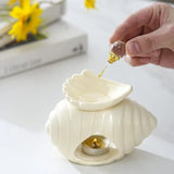 Popxstar  Detachable Ceramic Conch Essential Oil Burner Waxes Melt Burner Warmer Tealight Candle Holder Home Tabletop Decor Yoga Spa Gifts