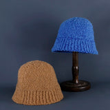 Popxstar Solid color Cap bucket hat Japan Soft Knitted Women Korean Knit Winter Warm Hat Streetwear Thickened basin cap wool Winter Hat