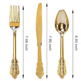 Popxstar  Golden 90pcs Embossed Vintage Plastic Cutlery Set, Dual-Use Knife Fork Spoon Utensils Disposable Cutlery Used for Parties