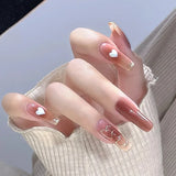 Popxstar 24Pcs/Box Gradient Long Ballet France Press on Nail Ink Chinese Style False Nails Rose Girls Full Cover Fake Nail Piece Finished