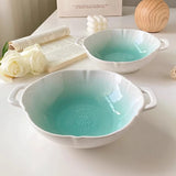 Korean Gradual Change Double Ear Bowl Anti Scalding Ceramic Household Salad Bowl Noodles in Soup Bowl