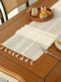PopxstarBeige Table Runner Lace Cotton Blended Fabric with Tassel For Coffee Table Decor Wedding Decoration