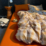 Popxstar  High Quality Beauty Bedding Set Plaid Duvet Cover Bed Sheet Set With Pillowcases Adult Dormitory Queen Size Winter Home Decor