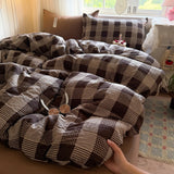 4Pcs Bedding Set Simple, Comfortable, And Retro Plaid Bed Sheets With Pillowcase Cotton Duvet Cover Set Single Bed Linen